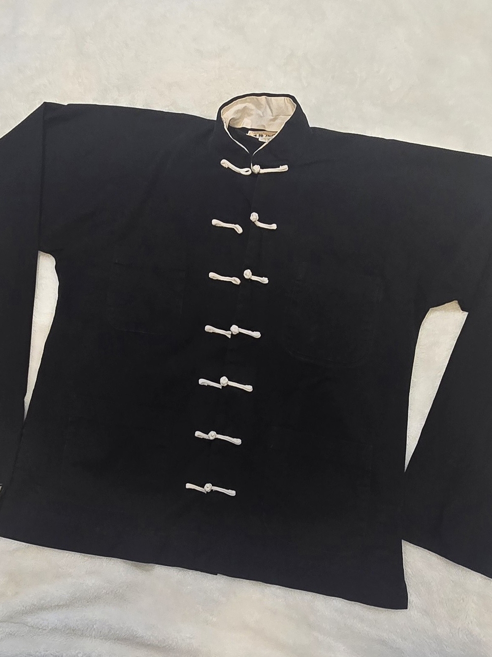 Mens Vintage Black Traditional Chinese Tang Suit Jacket Frog Closure Medium